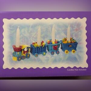 Vtg Set Of 4 Ceramic Bunny Train Deluxe Easter Collectible Candle Holder W/Box